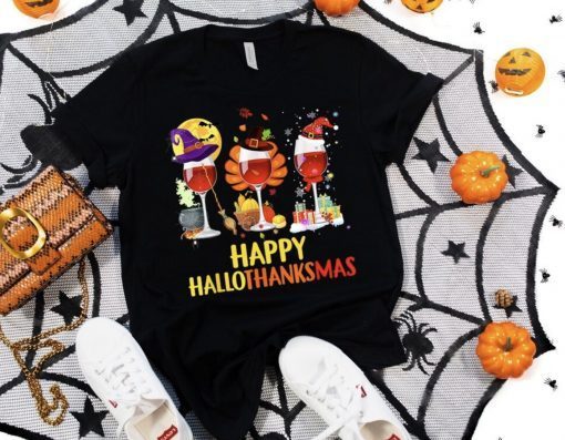 Happy HalloThanksMas Wine Funny T-Shirt