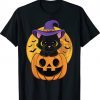 Cute Halloween Black Cat Witch Hat Pumpkin Tee Shirt