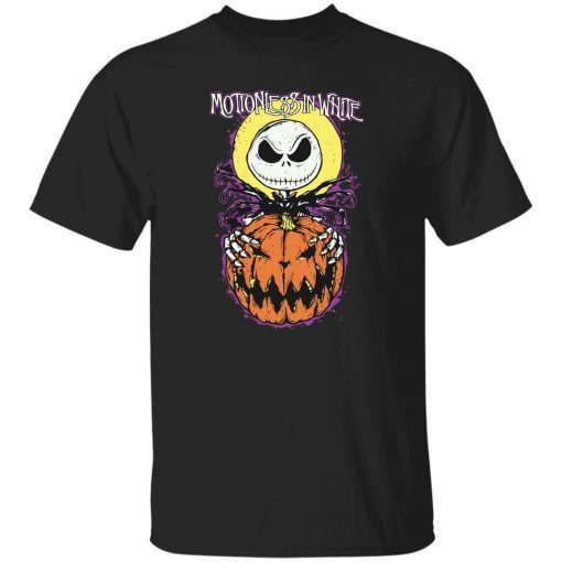 Front and back Jack Skellington motionless in white halloween everyday tee shirt