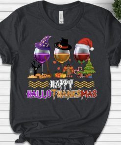 Happy Hallothanksmas Wine Glass Unisex TShirt