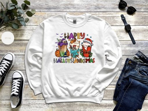 Happy Hallothanksmas Fall Coffee Thanksgiving Pumpkin Tee Shirt