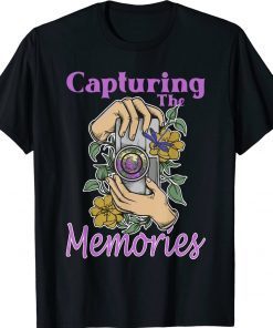 Capture The Memories Photography Camera Flowers Dragonfly Vintage T-Shirt