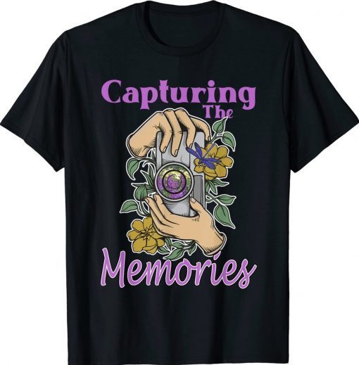 Capture The Memories Photography Camera Flowers Dragonfly Vintage T-Shirt