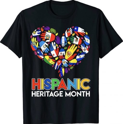 Hispanic Heritage Month Latino Countries Flags Heart Tee Shirt