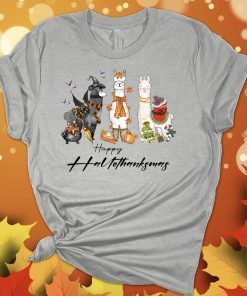 Happy Hallothanksmas Halloween Llama Thanksgiving Christmas Llama Tee Shirt