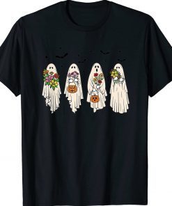 Vintage Halloween Floral Ghost Pumpkin Funny T-Shirt