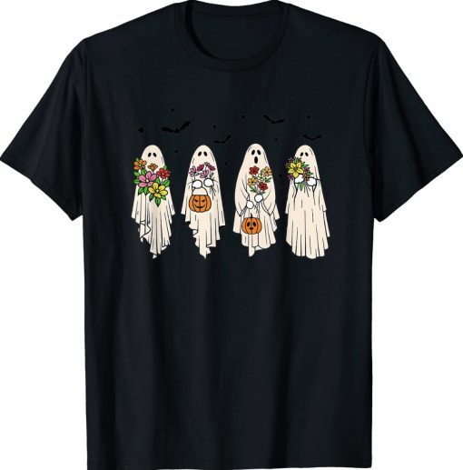 Vintage Halloween Floral Ghost Pumpkin Funny T-Shirt