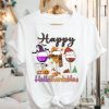 Wine Glass Happy Hallothanksmas Thankgiving Glass Wine Lover Gift T-Shirt