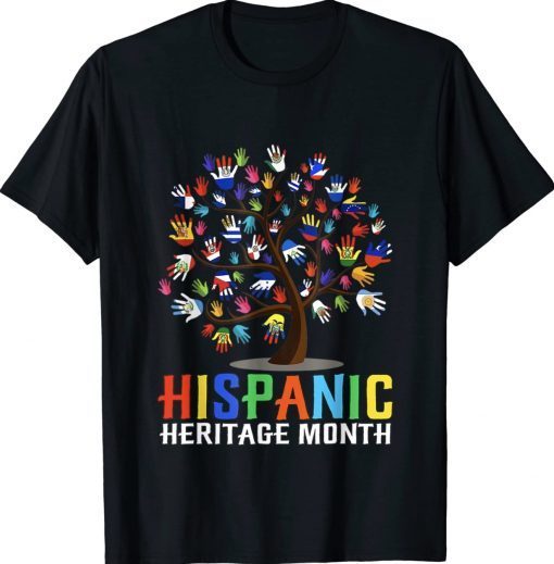 Hispanic Heritage Month Latino Countries Hand Flag Tree Root Vintage T-Shirt