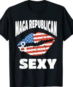 MAGA Republican Sexy With American Flag Lips Vintage TShirt