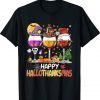 Happy Hallothanksmas Wine Glasses Witch Santa Hat Pumpkin Tee Shirt