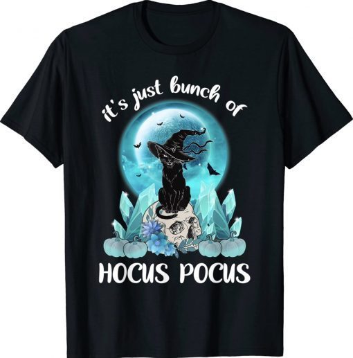 Vintage Halloween Black Cat It's Just A Bunch Of Hocus Pocus Tee Shirt