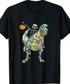 Skeleton Riding Mummy Dinosaur T rex Halloween Pumpkin Gift T-Shirt