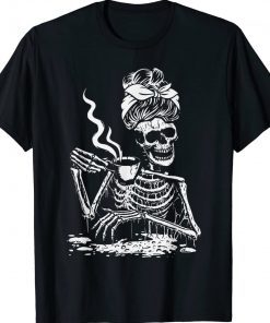 Vintage Skeleton Coffee Messy Bun Design T-Shirt