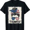 Trumpie Anti Biden Bleached Messy Bun American Flag Trumpie Vintage TShirt