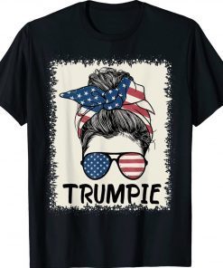 Trumpie Anti Biden Bleached Messy Bun American Flag Trumpie Vintage TShirt