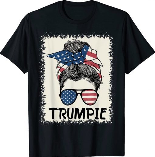 Trumpie Anti Biden Bleached Messy Bun American Flag Trumpie Vintage TShirt