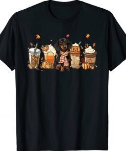 Fall Coffee Pumpkin Spice Latte Iced Autumn Dachshund Vintage TShirt