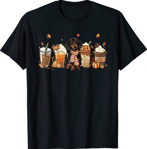 Fall Coffee Pumpkin Spice Latte Iced Autumn Dachshund Vintage TShirt