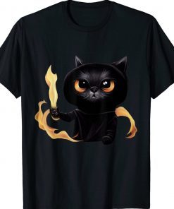 Black Cute Cat Wizard With Power Of Fire For Animal Lovers Vintage T-Shirt