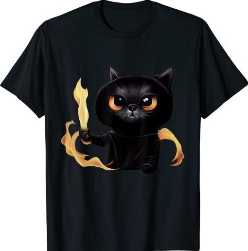 Black Cute Cat Wizard With Power Of Fire For Animal Lovers Vintage T-Shirt