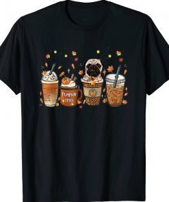 Fall Coffee Pumpkin Spice Latte Iced Autumn Pug Funny T-Shirt