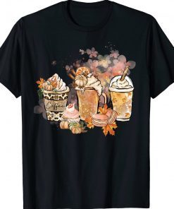 Pumpkin Spice Latte Fall Coffee Warm Falling Leaves Autumn Vintage TShirt