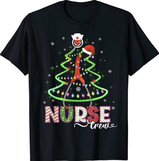 Christmas Nurse Crew Xmas pajama Scrub Stethoscope Pine Tree Tee Shirt