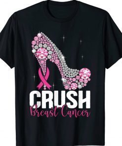 Crush Breast Cancer Awareness Bling Pink Ribbon Tee Shirt