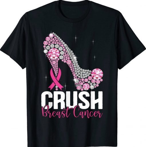 Crush Breast Cancer Awareness Bling Pink Ribbon Tee Shirt