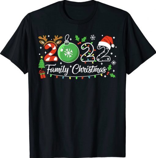 Family Christmas 2022 Merry Xmas Ball Light Garden Reindeer Tee Shirt