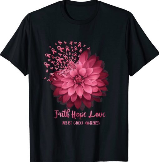 Daisy Faith Hope Love Breast Cancer Awareness Flower Ribbon Tee Shirt