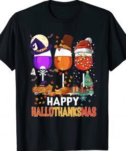 Happy Hallothanksmas Wine Glasses Wine Lover Gift TShirt