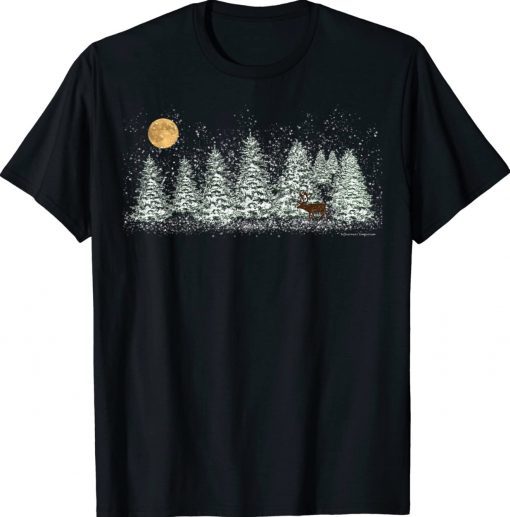 A Caribou in Snowy Pines Christmas Sojourners Emporium Tee Shirt