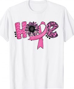 Hope Pink Ribbon Leopard Sunflower Breast Cancer Awareness Tee Shirt