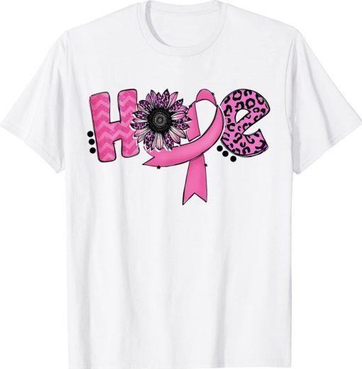 Hope Pink Ribbon Leopard Sunflower Breast Cancer Awareness Tee Shirt