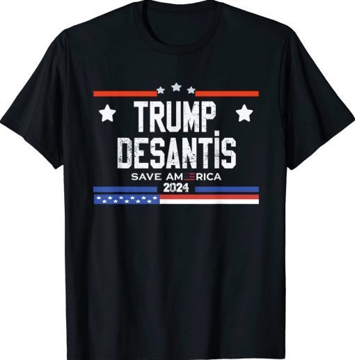 Trump Desantis 2024 save America USA Flag Tee Shirt