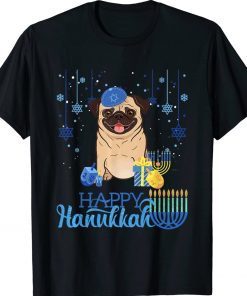 Jewish Pug Dog Menorah Hat Chanukah Hanukkah Jewish Xmas Tee Shirt