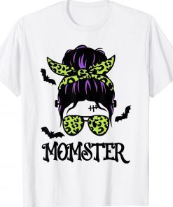 Funny Momster Womens Halloween Messy Bun Mom Ster T-Shirt