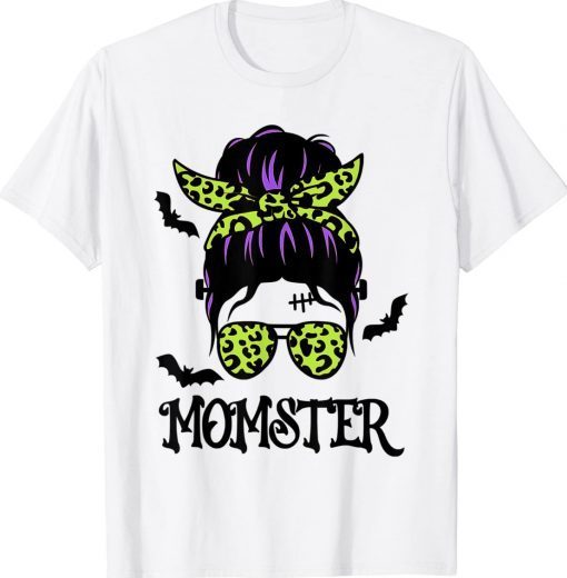 Funny Momster Womens Halloween Messy Bun Mom Ster T-Shirt