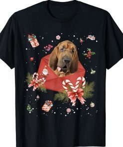 Bloodhound Dog In Christmas Card Ornament Pajama Xmas Tee Shirt