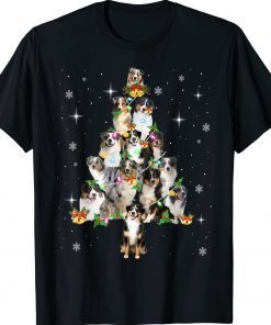 Australian Shepherd Christmas Tree Lights Xmas Pajama Dog Vintage TShirt