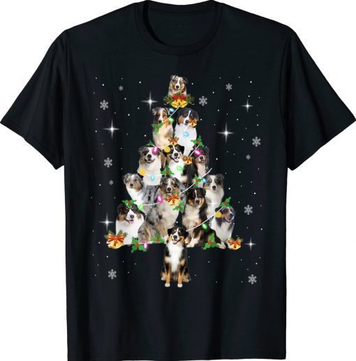 Australian Shepherd Christmas Tree Lights Xmas Pajama Dog Vintage TShirt