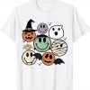Spooky Witch Ghost Pumpkin Bat Funny Halloween Smile Face Tee Shirt