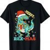 Merry Rex Mas Dinosaur Santa Christmas Tree Lights Tee Shirt