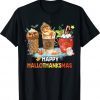 Happy Hallothanksmas Spice Latte Witch Santa Hat Pumpkin Tee Shirt