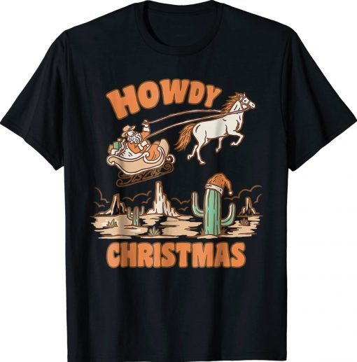 Howdy Christmas Santa Hat Retro Western Family Pajama Funny T-Shirt