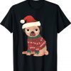 Pug dog wearing Christmas cute ugly sweater and Santa Hat Tee Shirt