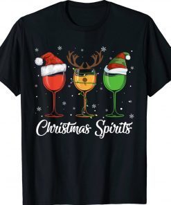 Christmas Spirits Glasses Of Wine Xmas Drinking Vintage Shirts