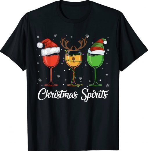 Christmas Spirits Glasses Of Wine Xmas Drinking Vintage Shirts